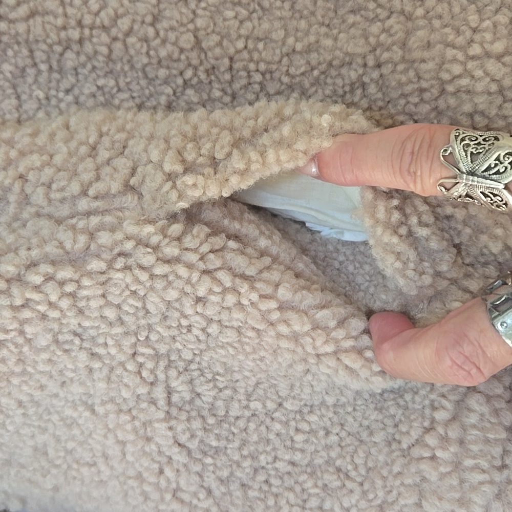 Mango MNG Casual Cozy Tan Sherpa Button Down Teddy Bear Jacket - Picture 6 of 11